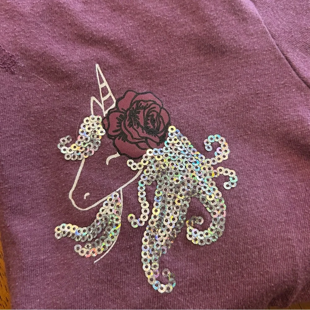 Unicorn Long Sleeve Tee Purple Sparkle Top | Girls XS (4–5)  | Wonder Nation